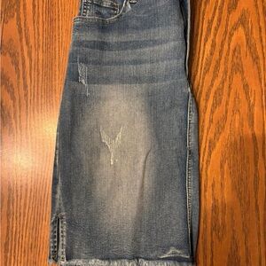 SHEIN Blue Distressed Denim Midi Skirt